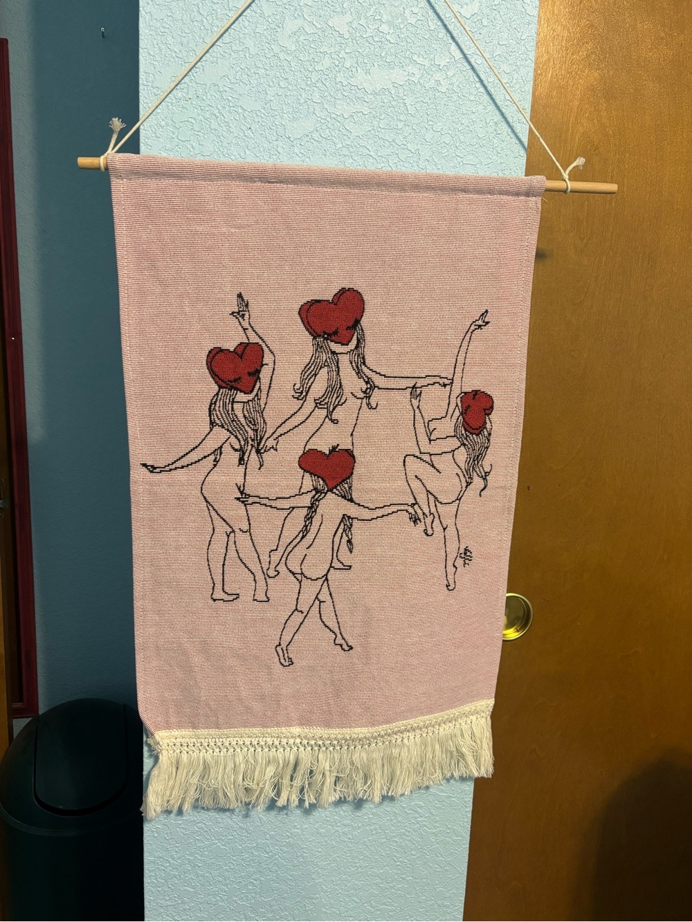 Valfre Pink Wall Hanging Tapestry with Red Heart-Head Dancers